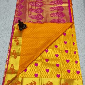 Gold colour and Orange colour combo kanchipuram silk saree