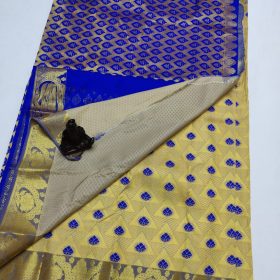 Dark blue colour and sandal colour combination silk saree 