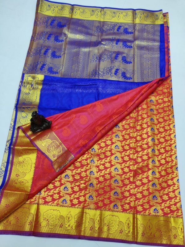 Orange and dark blue colour silk saree 