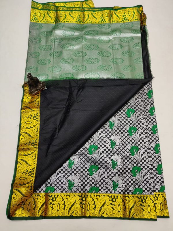Dark green and black colour combination silk saree