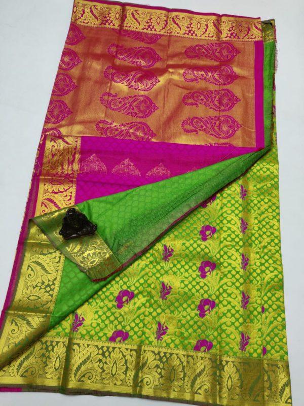Kanjivaram Rose and green colour combination saree
