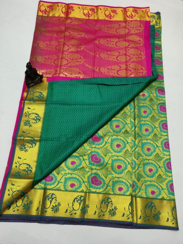 Green embriodary work silk saree in kancheepuram silk 