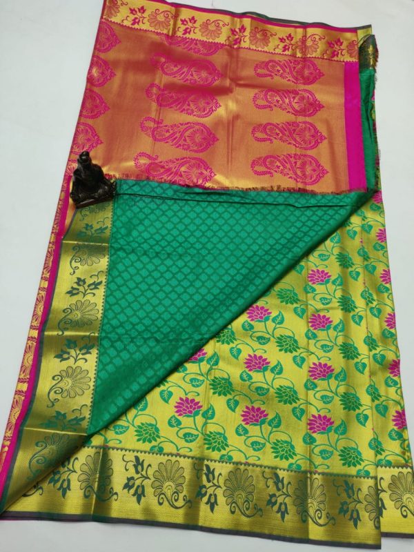 Green colour pallu rich silk saree at low rates