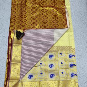 brown and golden colour finished kanjivaram silk saree