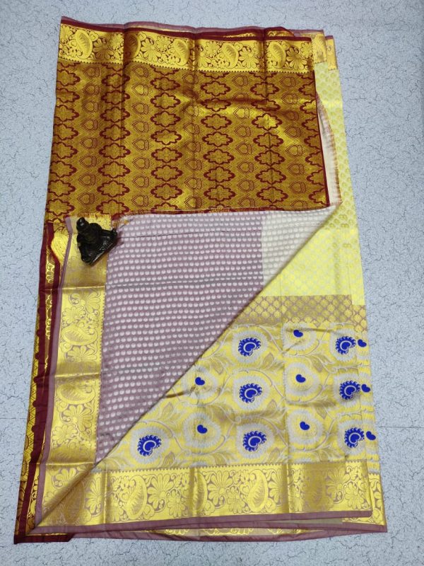 brown and golden colour finished kanjivaram silk saree