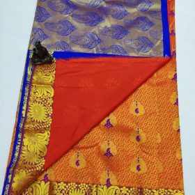 stone designed red colour and blue colour kanivaram saree